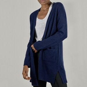 ATM Anthony Thomas Melillo Cashmere Cardigan Open Front Knit Pockets Blue Small